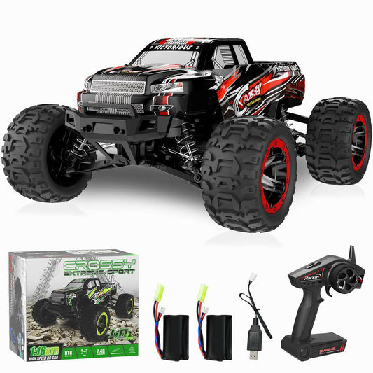 Racent 1:16 Remote Control Car 30MPH High Speed 4WD Off-Road RC Monster Truck Red (With Green Car Shell) EXHOBBY Dealer.