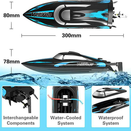 VOLANTEXRC Vector30 Mini Self Righting RC Pool Boat for Kids and Adults RTR Black EXHOBBY Dealer.