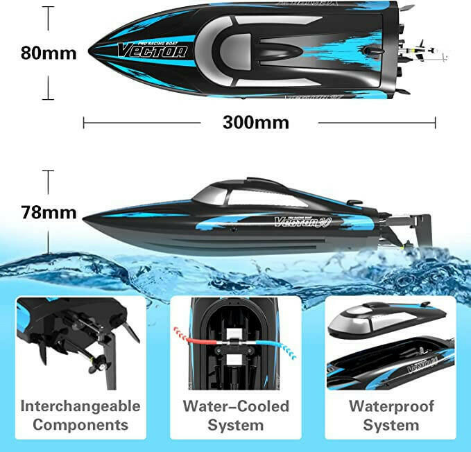 VOLANTEXRC Vector30 Mini Self Righting RC Pool Boat for Kids and Adults RTR Black EXHOBBY Dealer.