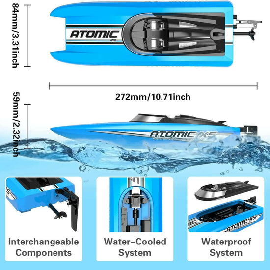 VOLANTEXRC Atomic XS Remote Control Boat with 2 Batteries & Reverse Function (795-5 Blue).