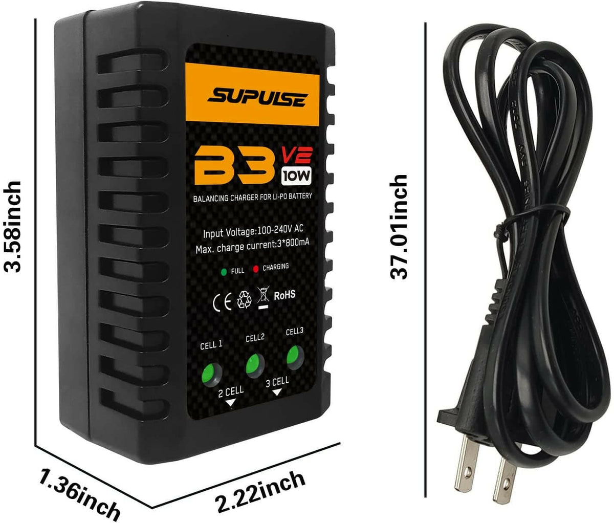 VOANZO Lipo Battery Balance Charger 7.4V/11.1V Balance Charger RC Battery Charger for 2-3S LiPo Batteries for 1/10 RC Car Drone RC Crawler Quadcopter VOANZO Lipo Battery Balance Charger 7.4V/11.1V Balance Charger RC Battery Charger for 2-3S LiPo Batteries for 1/10 RC Car Drone RC Crawler Quadcopter