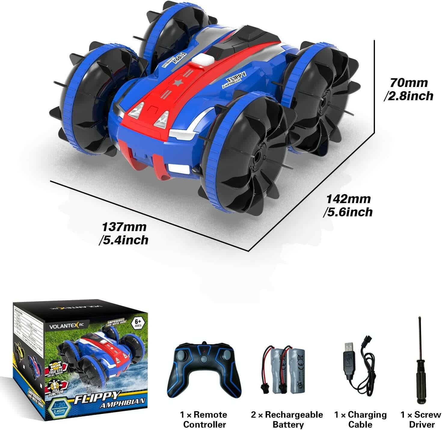 VOLANTEXRC All Terrain Amphibious Waterproof RC Monster Truck Stunt Car (Blue) - EXHOBBY
