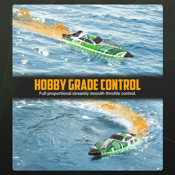 VOLANTEXRC Arrobolt Lumen S Brushless 35+MPH Fast RC Boat for Lakes Green