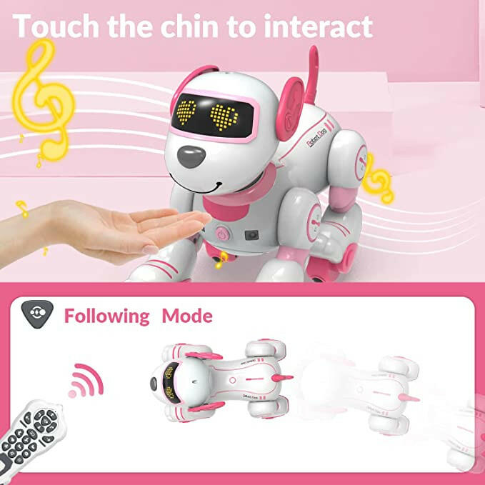 STEMTRON Programmable Interactive & Smart Dancing Remote Control Robot Dog Toy for Kids（Pink）.