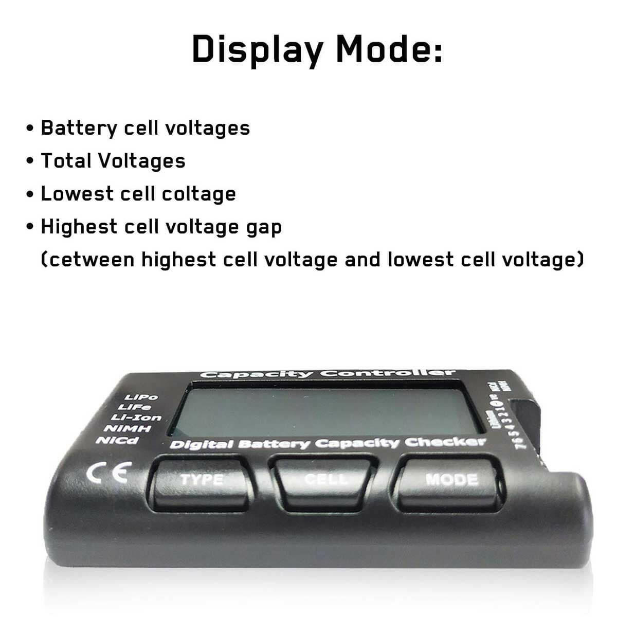 Capacity Controller CELLMeter-7 Digital Battery Capacity Checker Battery Balancer Tester LCD for LiPo-Life-Li-ion-NiCd-NiMH - EXHOBBY