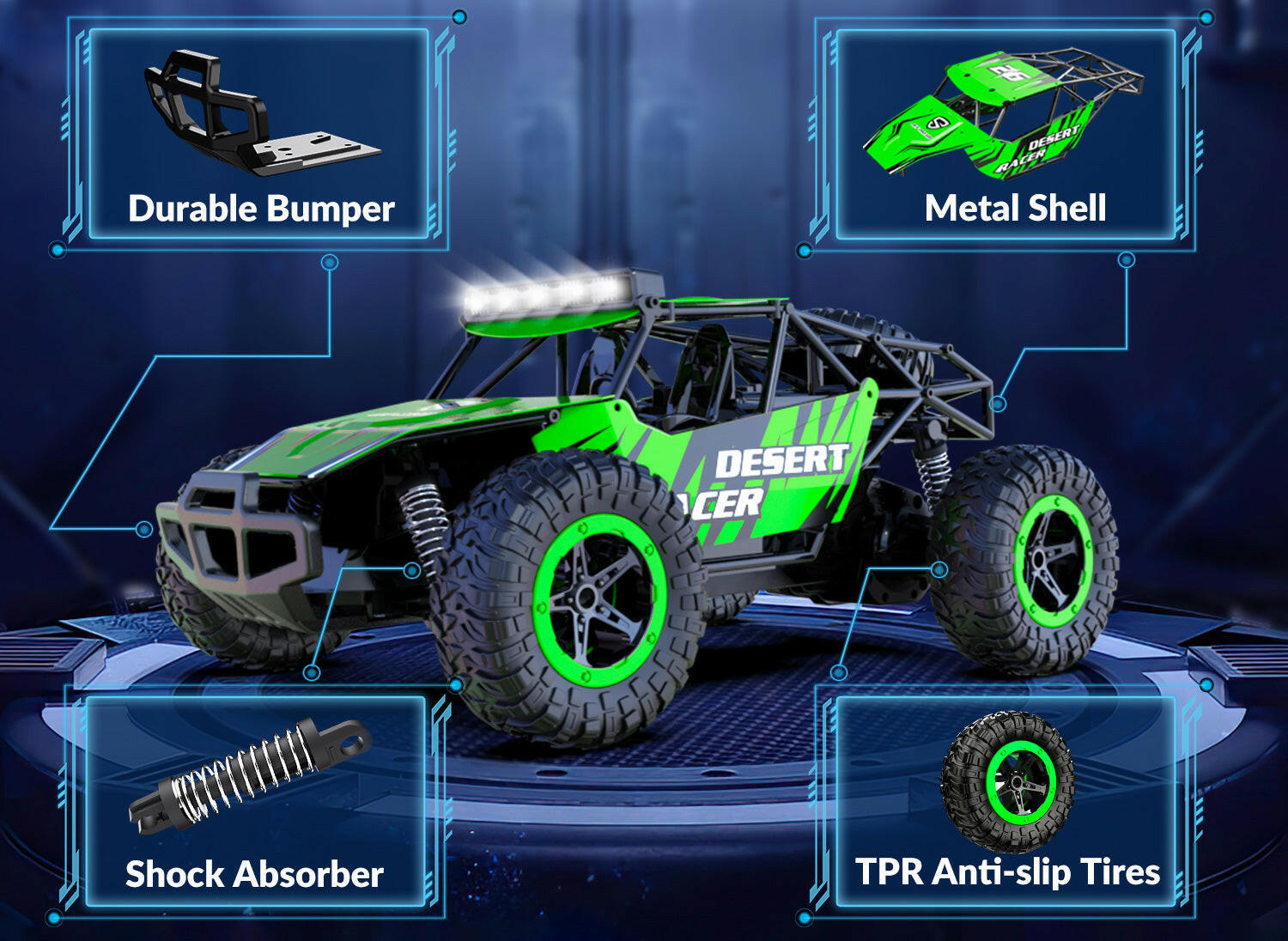 RACENT 1/16 All Terrain Remote Control Car for Kids Off Road RC Truck Desert Racer Great Gift EXHOBBY Dealer.
