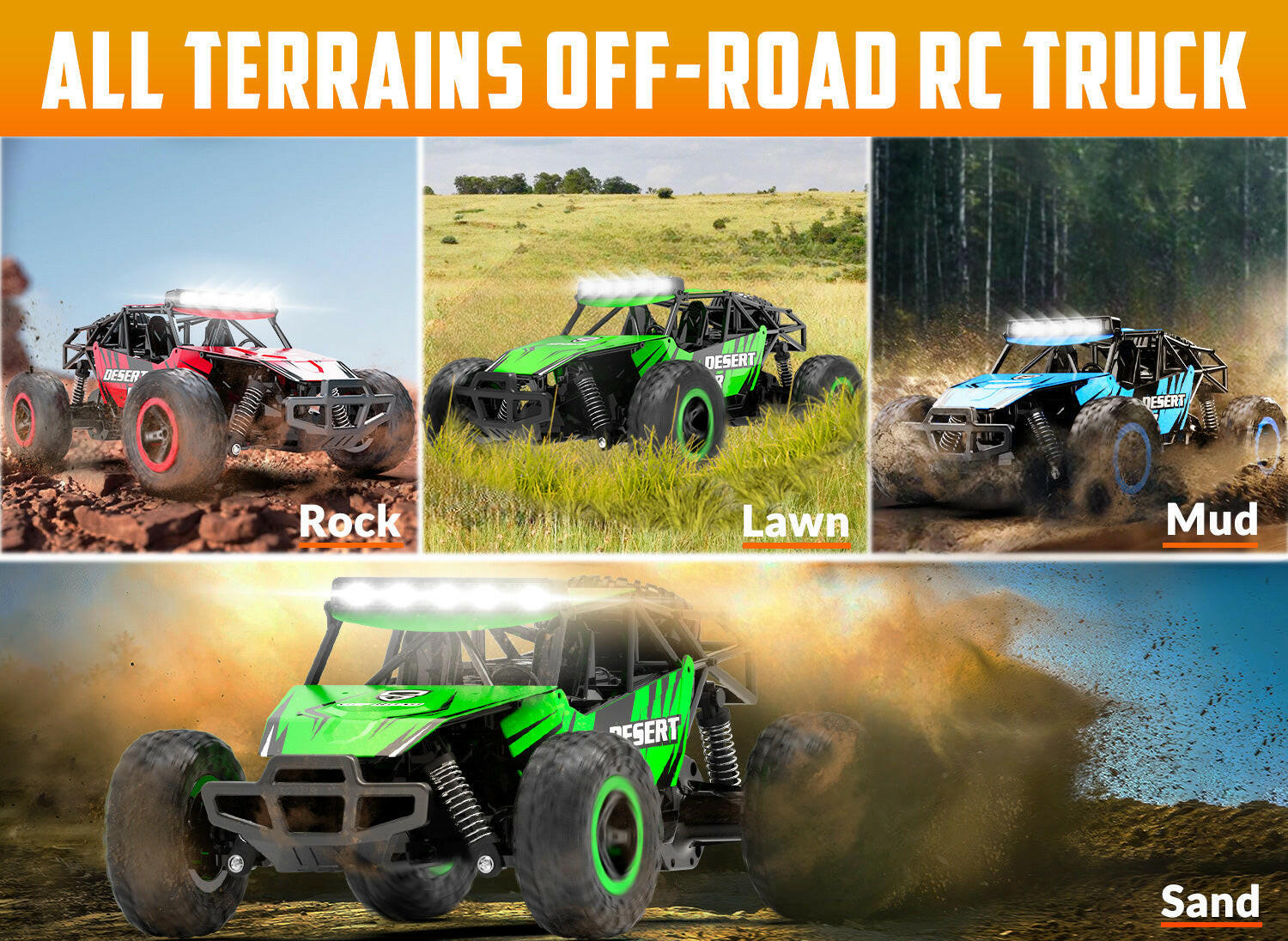 RACENT 1/16 All Terrain Remote Control Car for Kids Off Road RC Truck Desert Racer Great Gift EXHOBBY Dealer.
