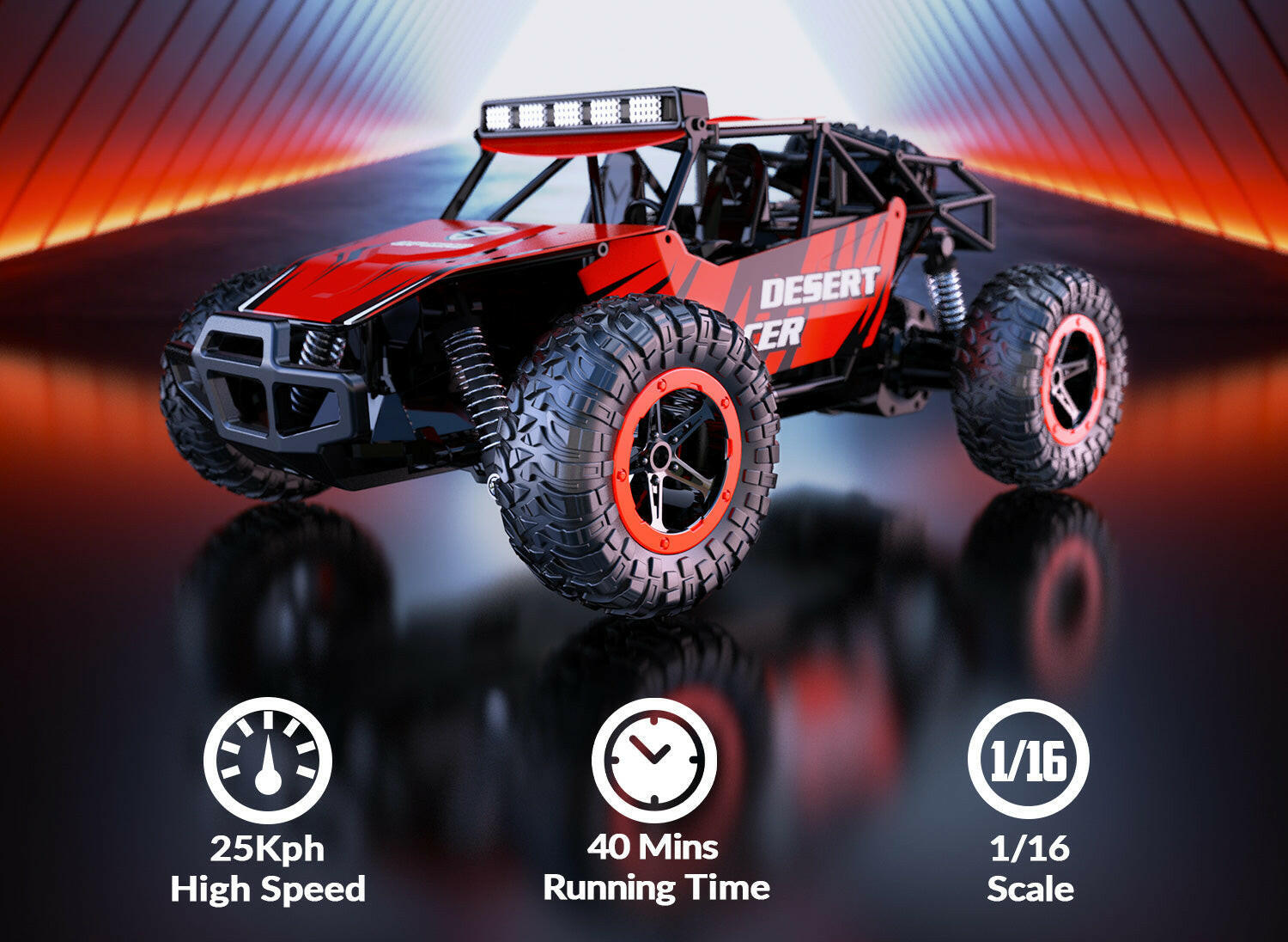 RACENT Desert Racer 1/16 RC Car for Kids All Terrain Remote Control Car RC Rock Crawler EXHOBBY Dealer.